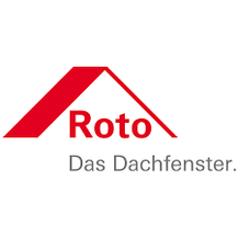 Roto Logo, roter Dachgibel mit rotem Schriftzug